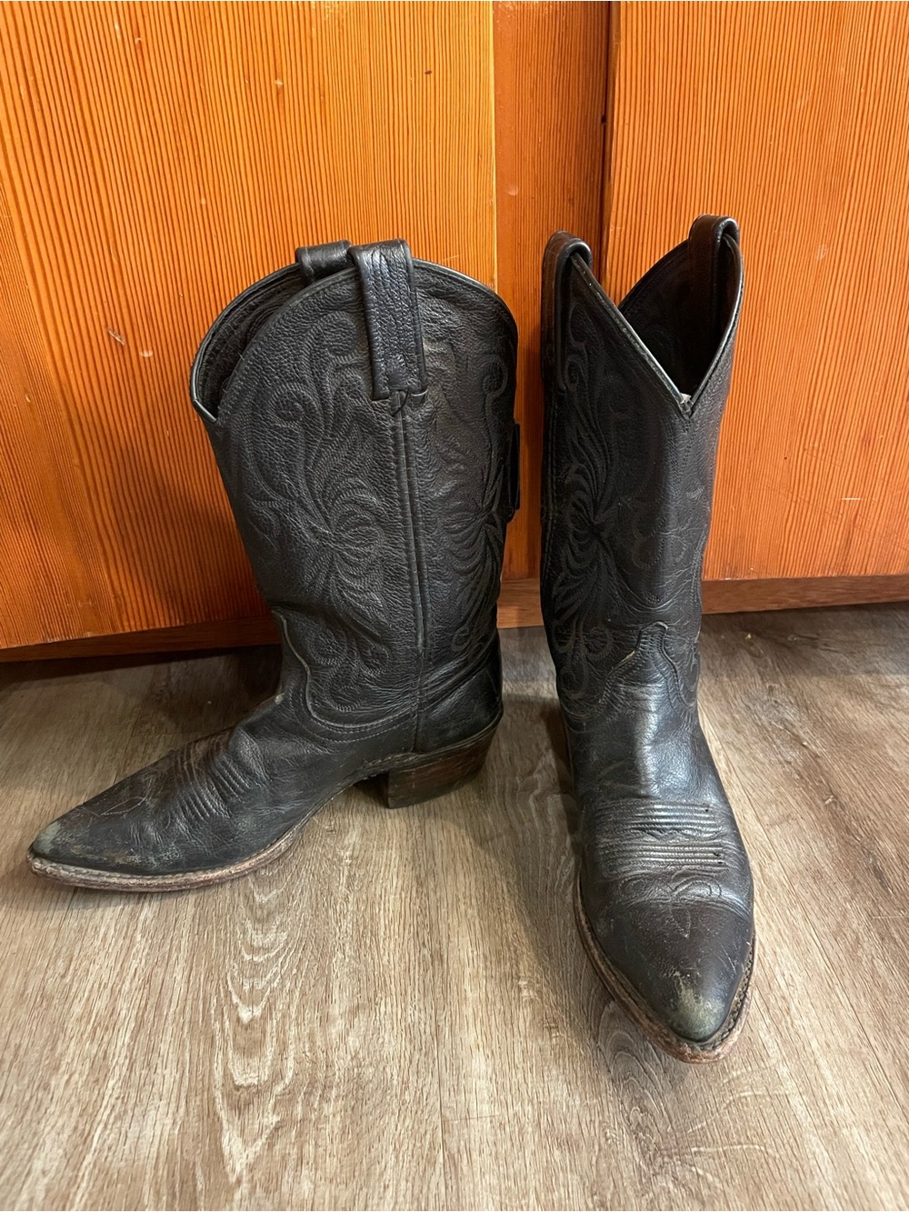 Black Dan Post Embroidered Leather Cowboy Boots 6.5 M